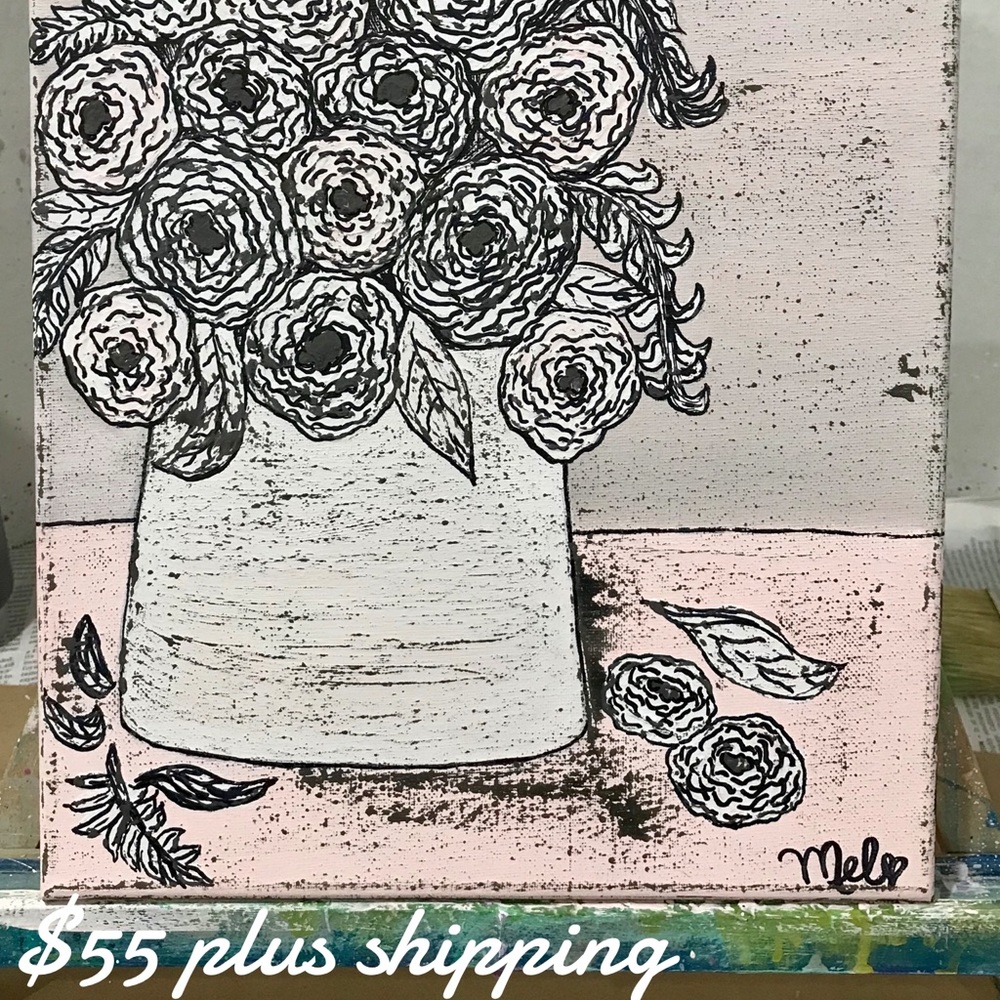 Original hand painted tone on tone floral painting